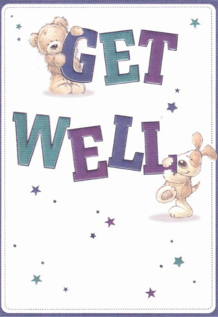 A heartfelt moment unfolds in this illustrated get well card, beautifully capturing the uplifting character of Greenwich's riverside and marketplace communities. At its centre, a bear and a puppy frame confident 'Get Well' letters, rendered in vibrant purples and aquas that express cheerful reassurance. Stars, scattered among the wording, seem almost to twinkle with gentle intent-each one a wish for recovery, cast into the air like petals from a celebratory bouquet. The tactile nature of their furry coats, the inviting softness of their features, all add to the sense of coziness. The design sits on a crisp white canvas, imbuing the image with the freshness of a new day-something every Greenwich local knows well from sunrise walks along the Thames. Imagining this card arriving with a lovingly arranged posy from Florist Greenwich, you feel the touch of thoughtfulness and the hope of lifting a loved one's spirits, whether they're recuperating after a stroll in Greenwich Park or resting in the comfort of their home.