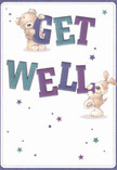 Radiating pure comfort and imaginative joy, this get well card features a lively teddy bear and an adorable puppy, their arms wide as they hold the vibrant 'Get Well' message high. The deep indigo and teal shades of the text leap confidently from a creamy background, while playful stars in blue and lavender twinkle across the design, infusing it with hope. The lush, tactile detail of the animals' fur seems as real as the embrace of locally grown blooms waiting for delivery in a Greenwich cottage. The overall mood is of playful reassurance-like the sense of care shared between neighbours in the village shops and green spaces of SE10. A gentle and heartfelt offering, this card brings together innocence, comfort, and the enduring warmth of Greenwich, ready to deliver a smile or soothing support with the same care as a florist placing the finishing touch on a bespoke bouquet.